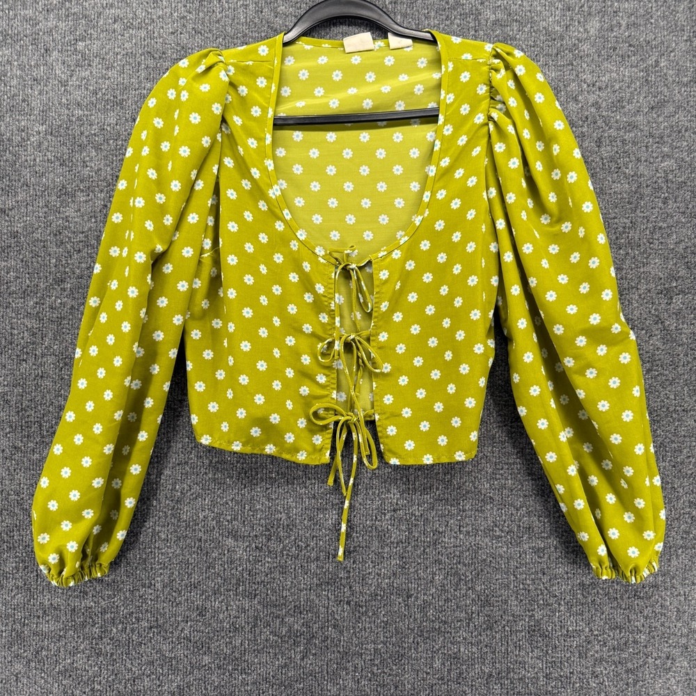 Levis Blouse Top Womens XS Green Floral Front Tie Cropped Hippie Boho Gypsy 70s
